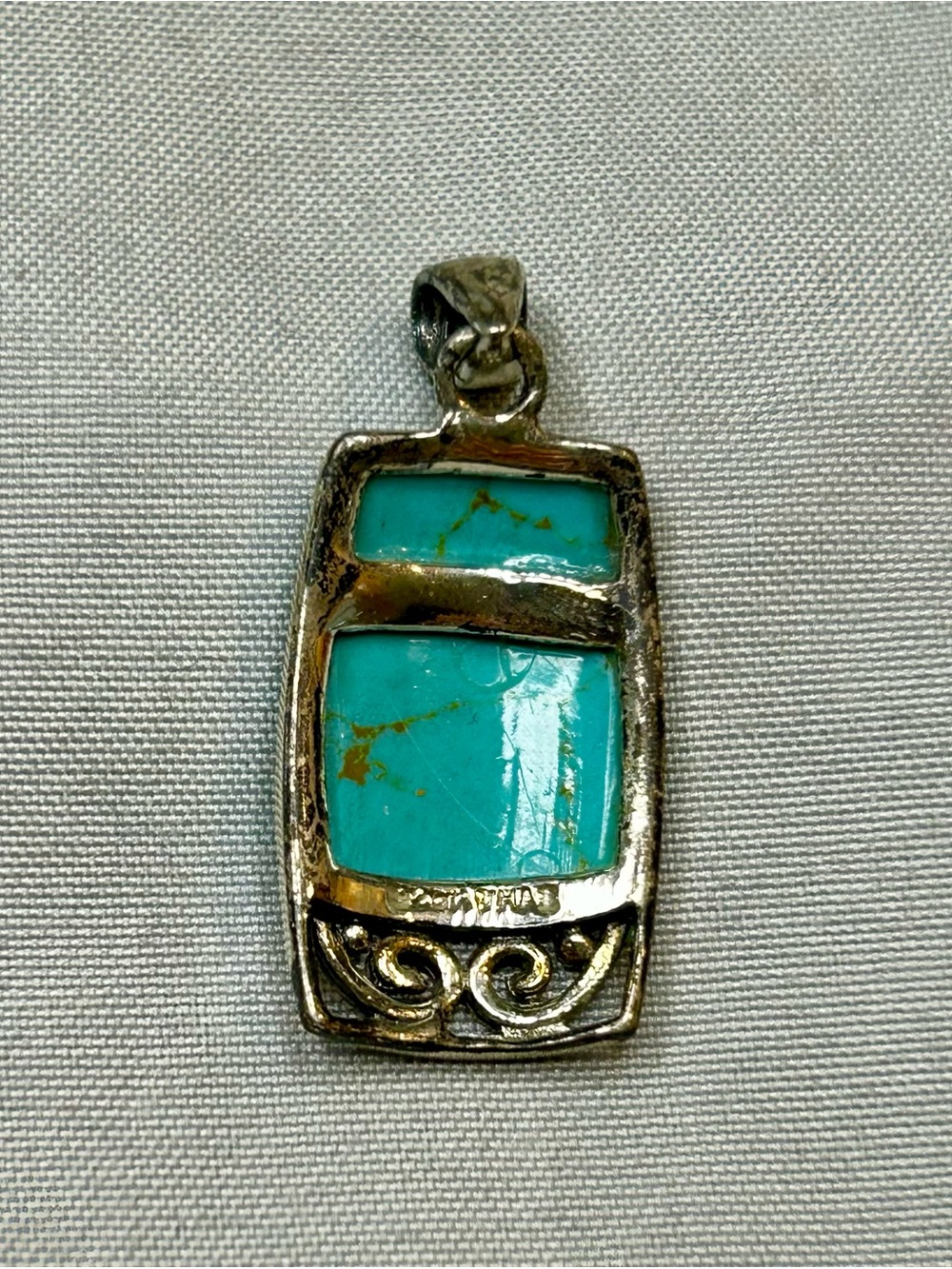 Turquoise Inlay Silver Pendant - Bright Turquoise Necklace Charm - Picture 3 of 3